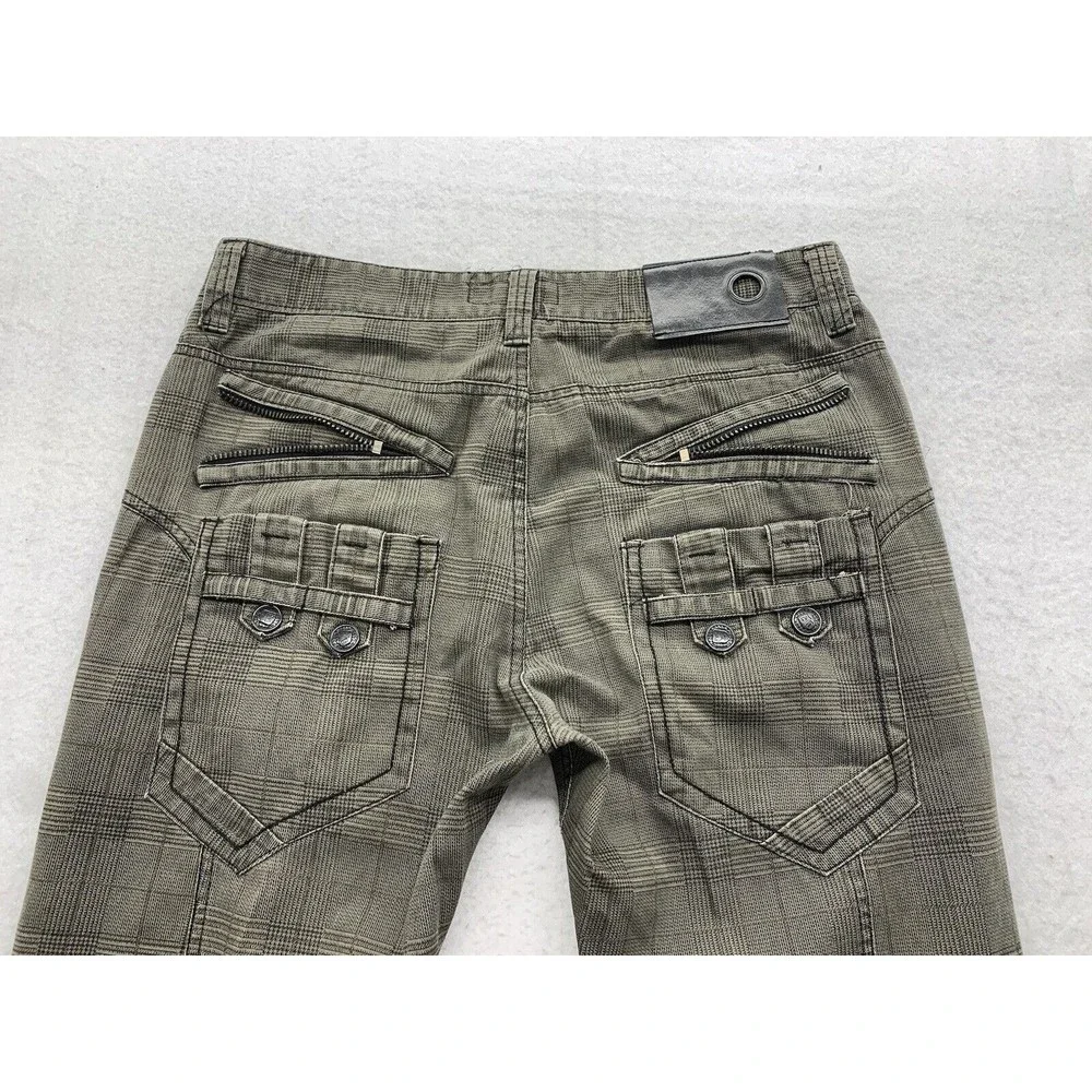 F.J.S.A.I Pants Men Size Size 34/32 Khaki Embellish Pockets Zippers Plaid Check
